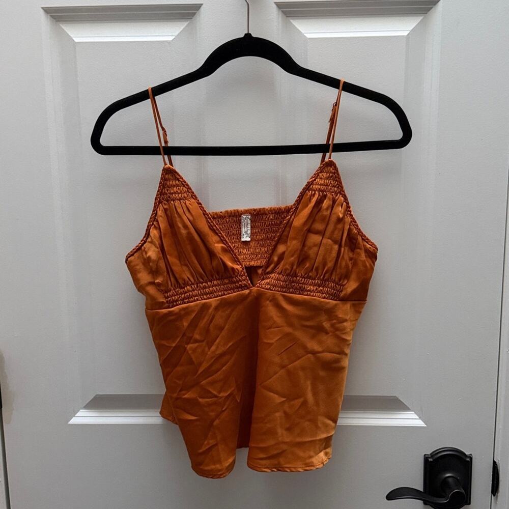 FREE PEOPLE Satin V-Neck Slinky Cami Bronze Size S